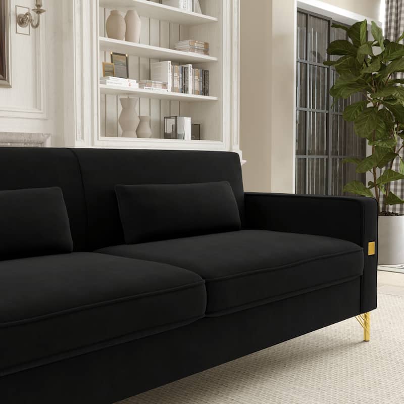 Black Velvet 3-seater Sofa with Gold Accents