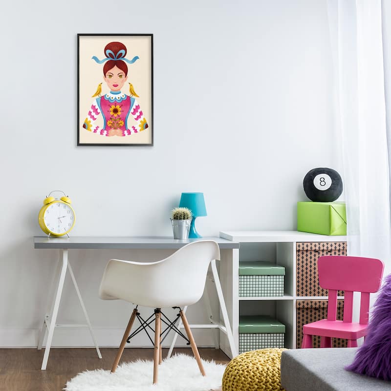 Stupell Brunette Girl with Birds Framed Giclee Art Design By Hannah Moren