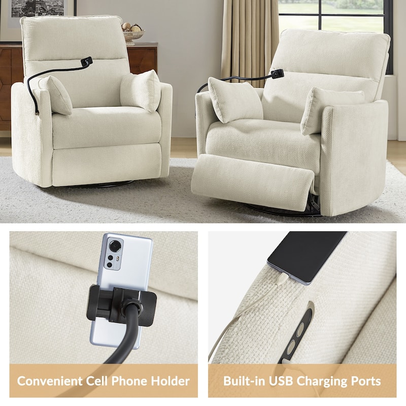 Barry Modern 38" Power Rocking Swivel Nursery Recliner with USB Ports by HULALA HOME