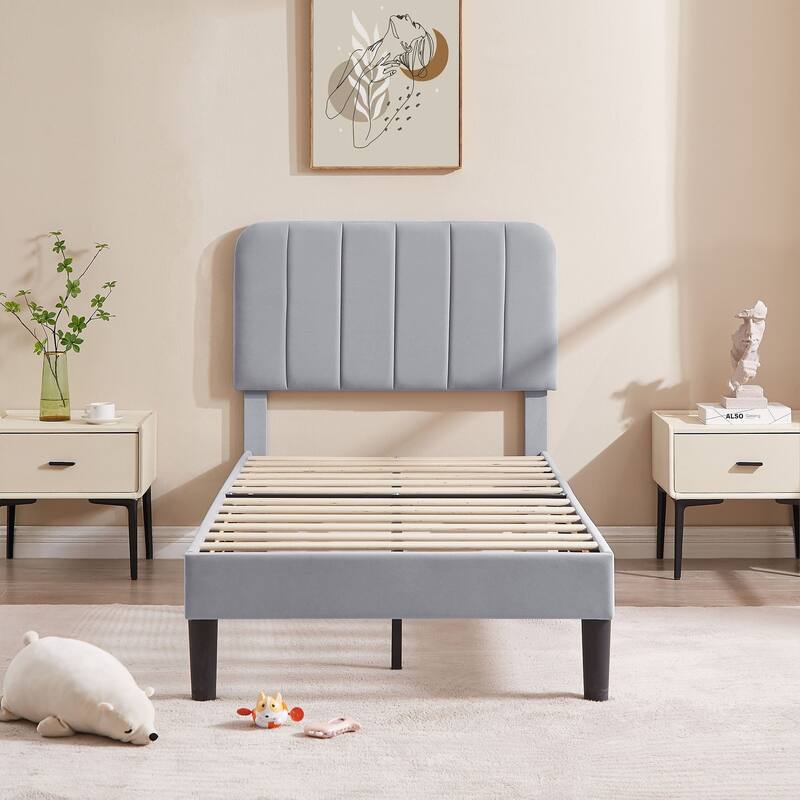 Javlergo Upholstered Bed Frames with Height-adjustable Headboard