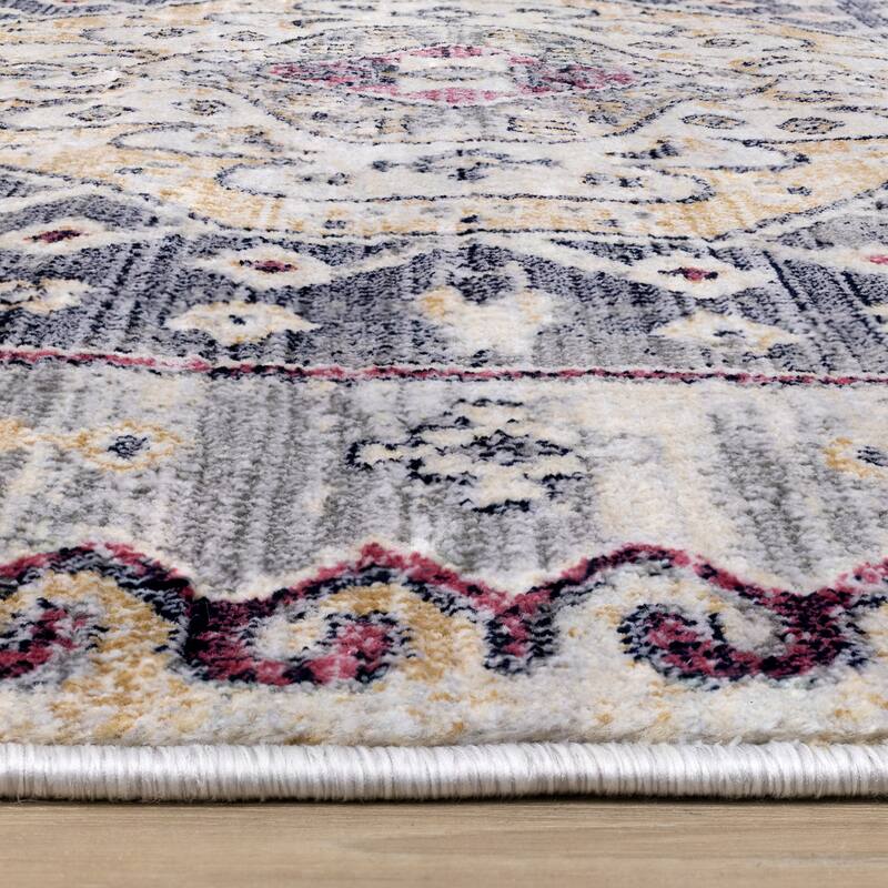 Sheffield Collection - Grey/Blue Medallion Border Rug