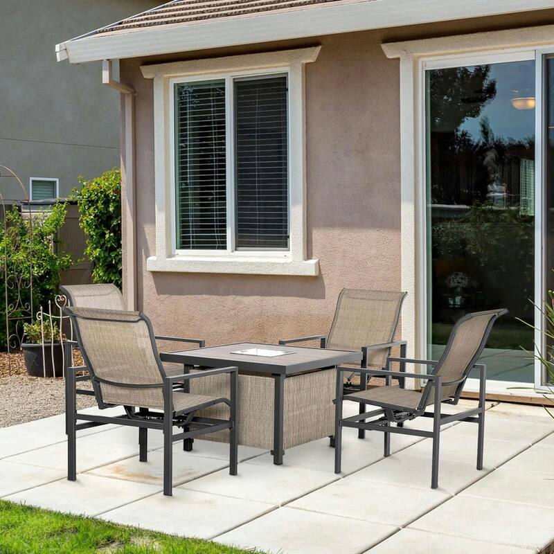 5-Piece Outdoor Dining Set, Chill Compartment, 4 Rocking Chairs - Beige