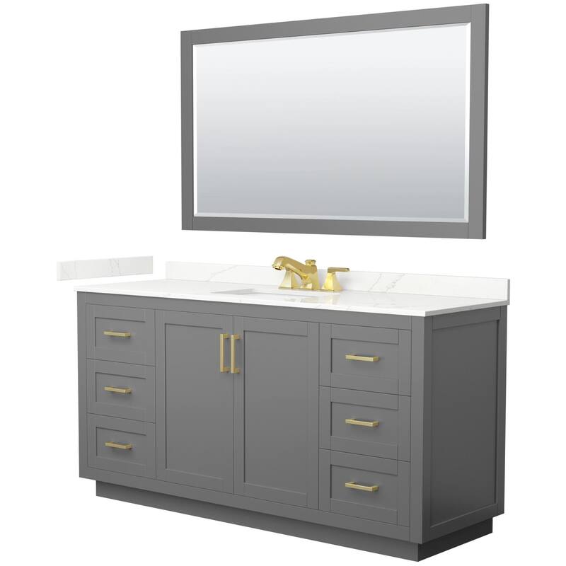 Wyndham Collection WCF292966S-QTZ-US3M58 Miranda 66" Free Standing - Dark Gray / Giotto Quartz Top / Brushed Gold