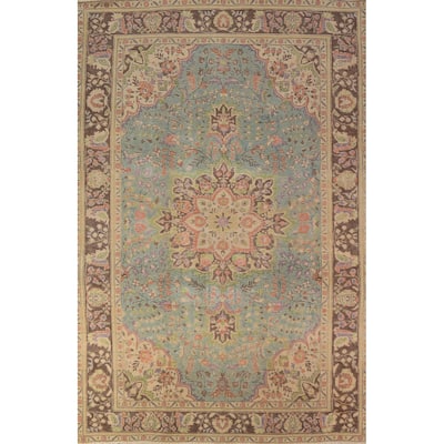 Blue Floral Tabriz Persian Area Rug Handmade Vintage Wool Carpet - 6'6"x 10'2"