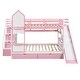 preview thumbnail 4 of 6, Full-Over-Full Castle Shaped Bunk Bed with 2 Drawers, 3 Shelves, Storage Staircase & Slide, Solid Wood Slat Support, for Kids