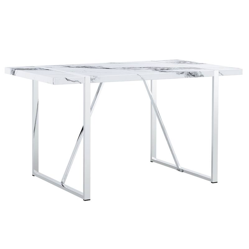 Modern Dining Table, 55 inch Faux Marble Kitchen Table for 4 People