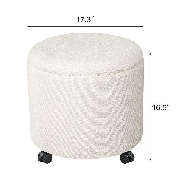 dimension image slide 4 of 5, Adeco Faux Leather Round Storage Ottoman with Tufted