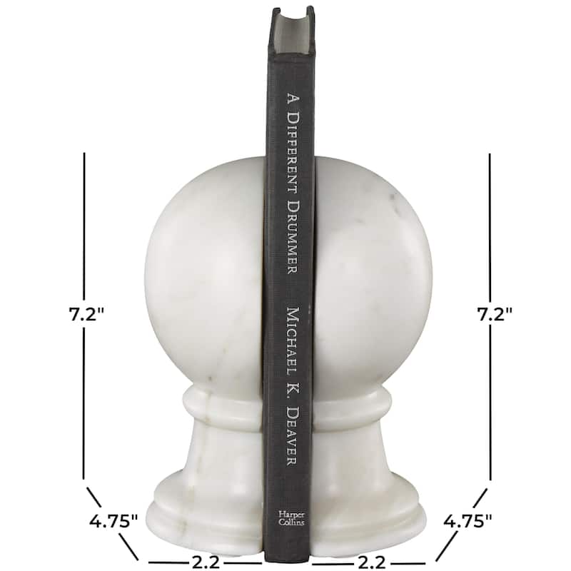 Black or White Marble Sleek Orb Globe Decorative Bookends (Set of 2)