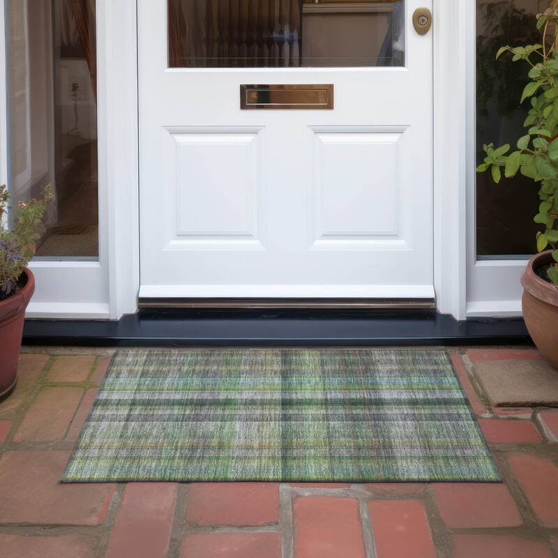 Jafi Plaid Weather Resistant Blended Style Outdoor Rug