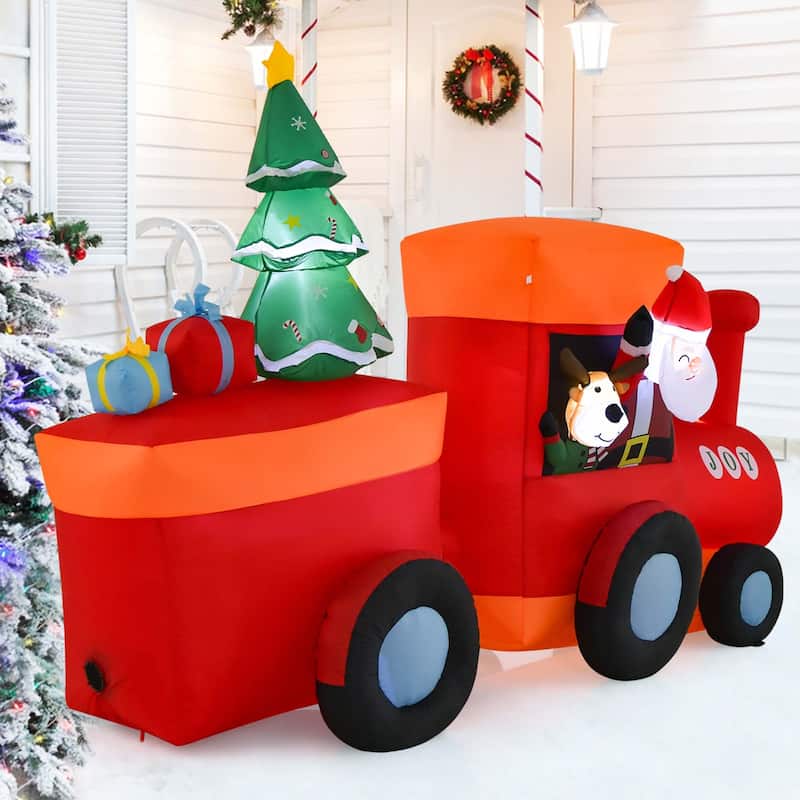 Costway 8 FT Christmas Inflatable Santa Train Decoration with Santa - See Details