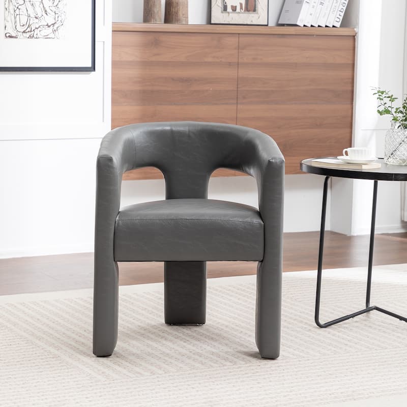SEYNAR Modern Glam PU Leather Upholstered Dining Chair, Open-Back Accent Chair - Grey