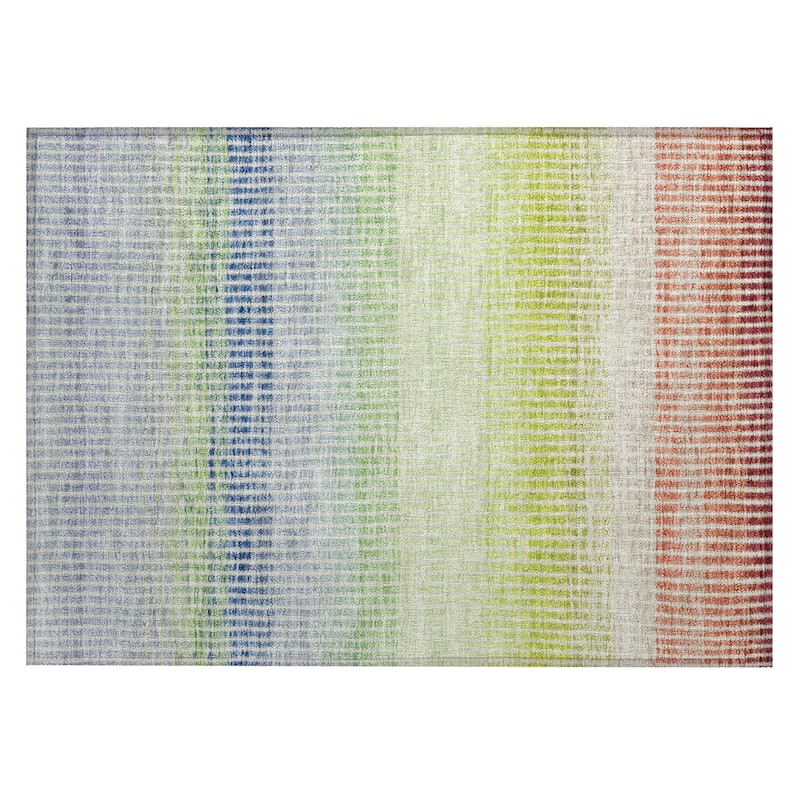 Machine Washable Indoor/ Outdoor Contemporary Stripes Chantille Rug