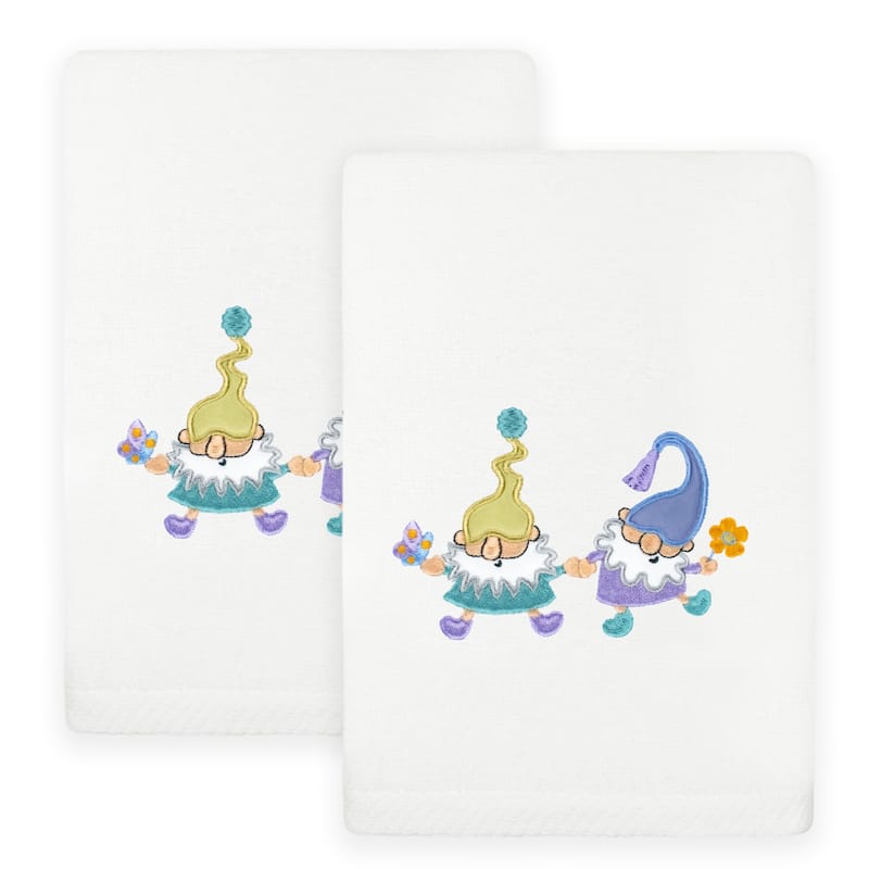 Authentic Hotel and Spa Spring Gnomes Turkish Cotton Hand Towels (Set of 2) - White