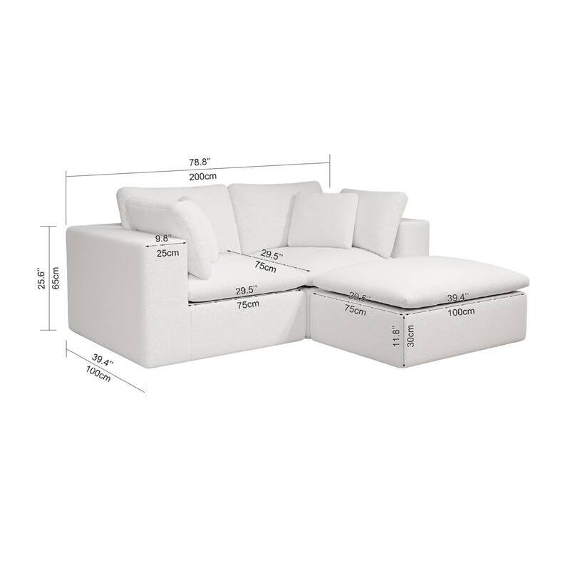 Roomfitters 78.8" Modular Sectional Sofa, 3-Piece Compressed Cloud Couch, No Assembly Required, Plush Corduroy, White