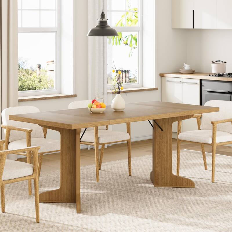 71" Large Dining Table for 6 to 8 People, Modern Dinner Table with Unique Wooden Legs, Rectangle Dining Table