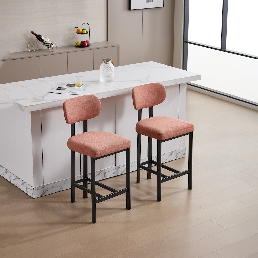Bar Stools Set of 2, 26 inch Modern Upholstered Fabric Counter Height Barstools, Kitchen Island Chairs for Dining Room