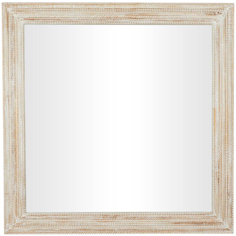 Cream Mango Wood Handmade Room Wall Mirror with Ribbed Edged Frame - 44"W, 44"H
