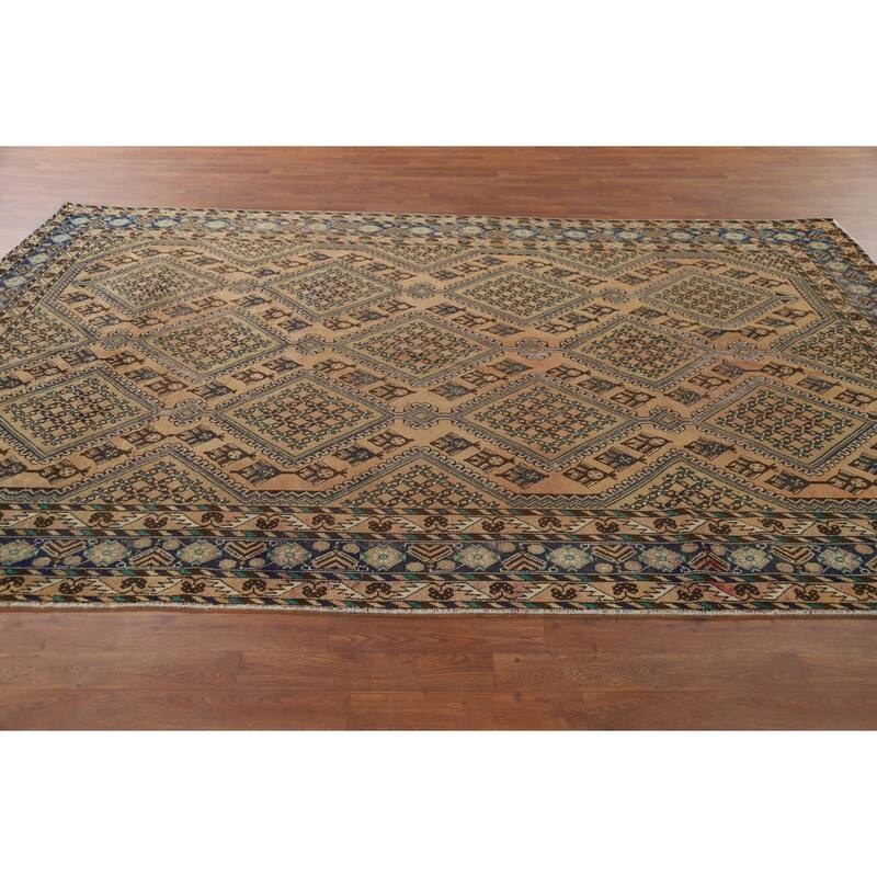 Geometric Bakhtiari Vintage Persian Area Rug Hand-Knotted Wool Carpet - 6'9" x 9'11"