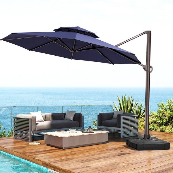 heavy duty aluminum round patio tilt umbrella PURPLE LEAF 8' Market with Base Outdoor Table Umbrellas Frame Sun Shade with 8 Sturdy Ribs for Garden Deck Lawn Pool Light Gray : Patio The premium polyester canopy is waterproof Kingdura 11ft Offset Cantilever Patio