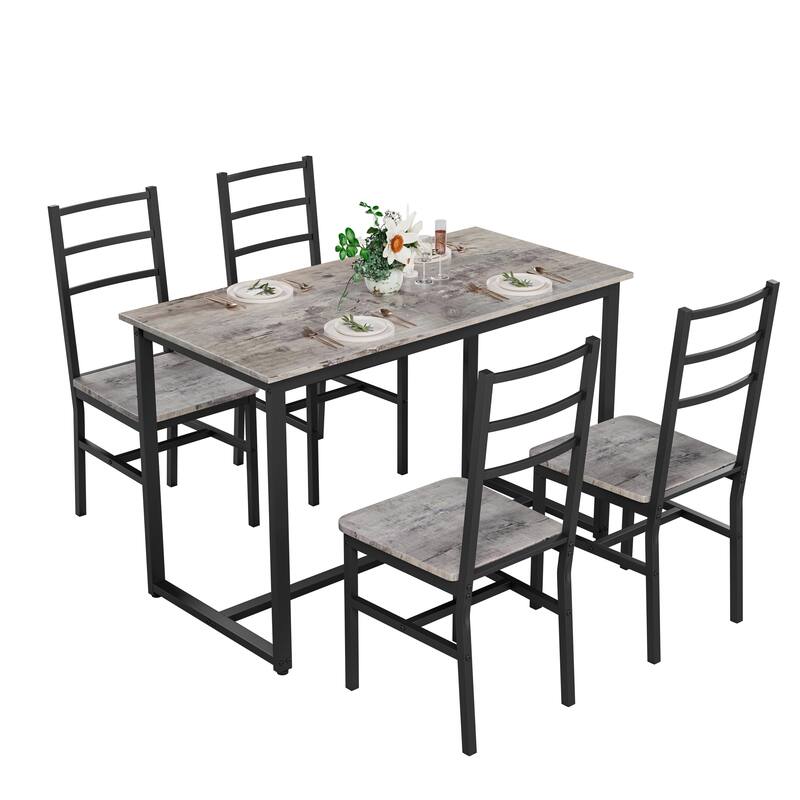 Dining Table Set for 4, Wood Kitchen Table Chairs Set, Space-Saving Design, Modern 5-Piece Dinette Set for Kitchen