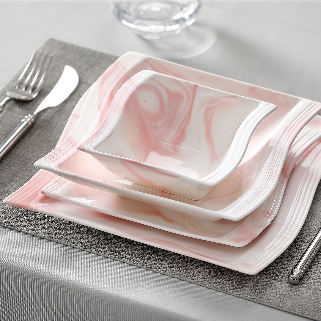 MALACASA Flora Wavy Modern Porcelain Dinnerware Set (Service for 6) - Bed  Bath & Beyond - 31648150