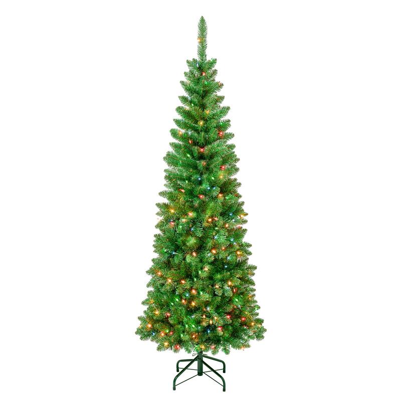 National Tree Company 6 ft. Rowan Pencil Slim Tree with Multicolor Lights - 6 Foot