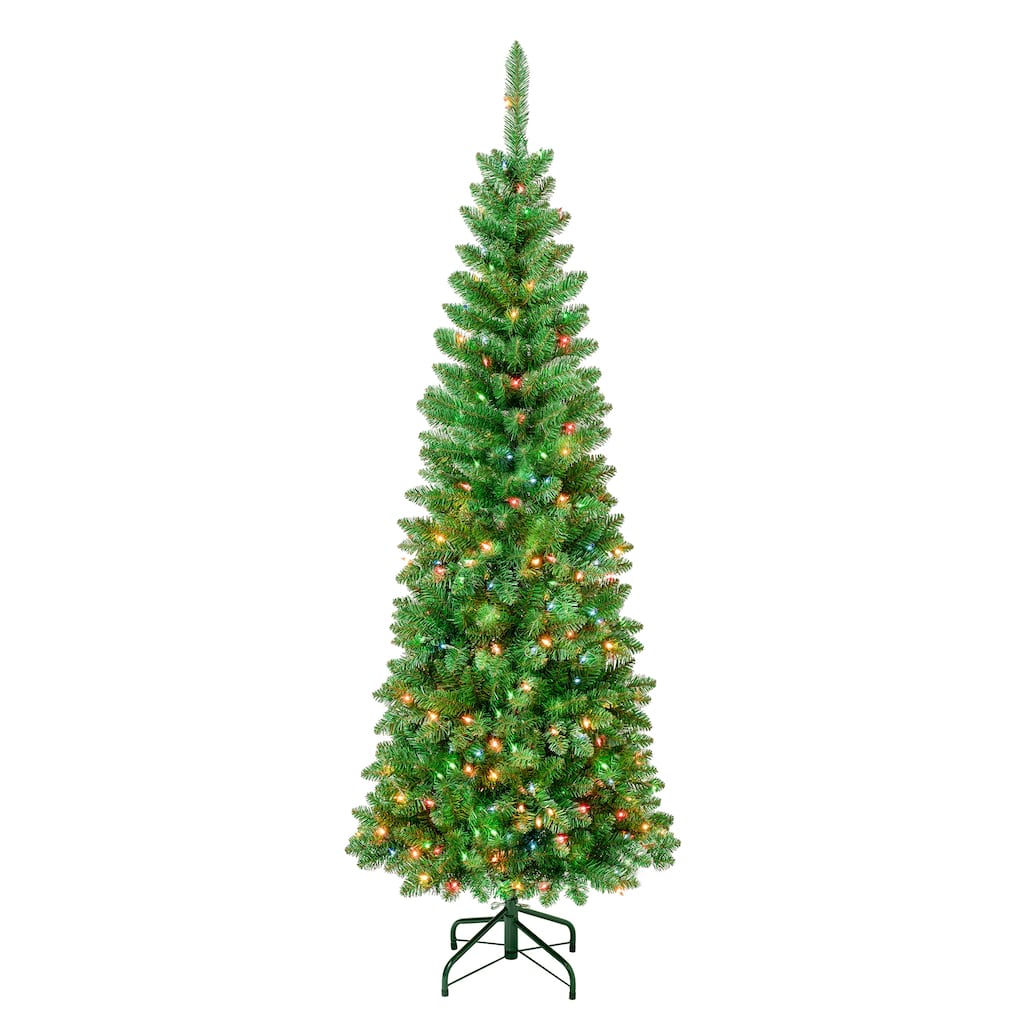 National Tree Company 6 ft. Rowan Pencil Slim Tree with Multicolor Lights - 6 Foot