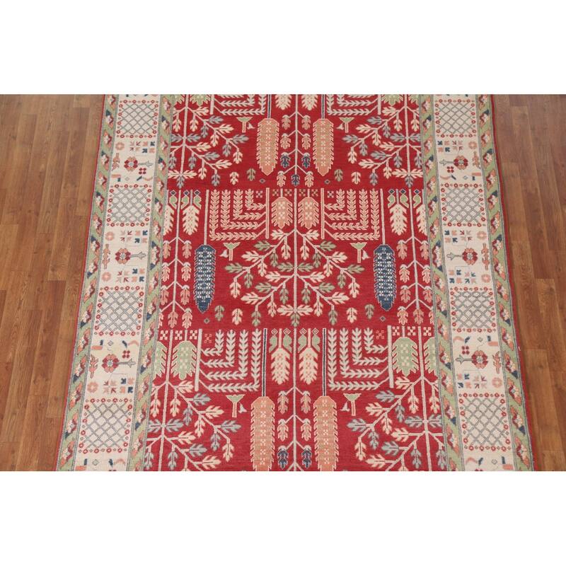 Hand Knotted Oriental 100% Wool Carpet Traditional Geometric Red Kazak Area Rug - 10' 0'' X 6' 4''