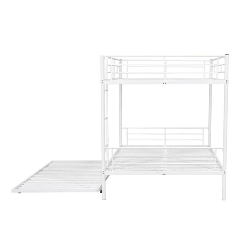 Full Over Full Metal Bunk Bed with Trundle in White, Black or Silver - Sturdy Iron Frame, Space-Saving Design