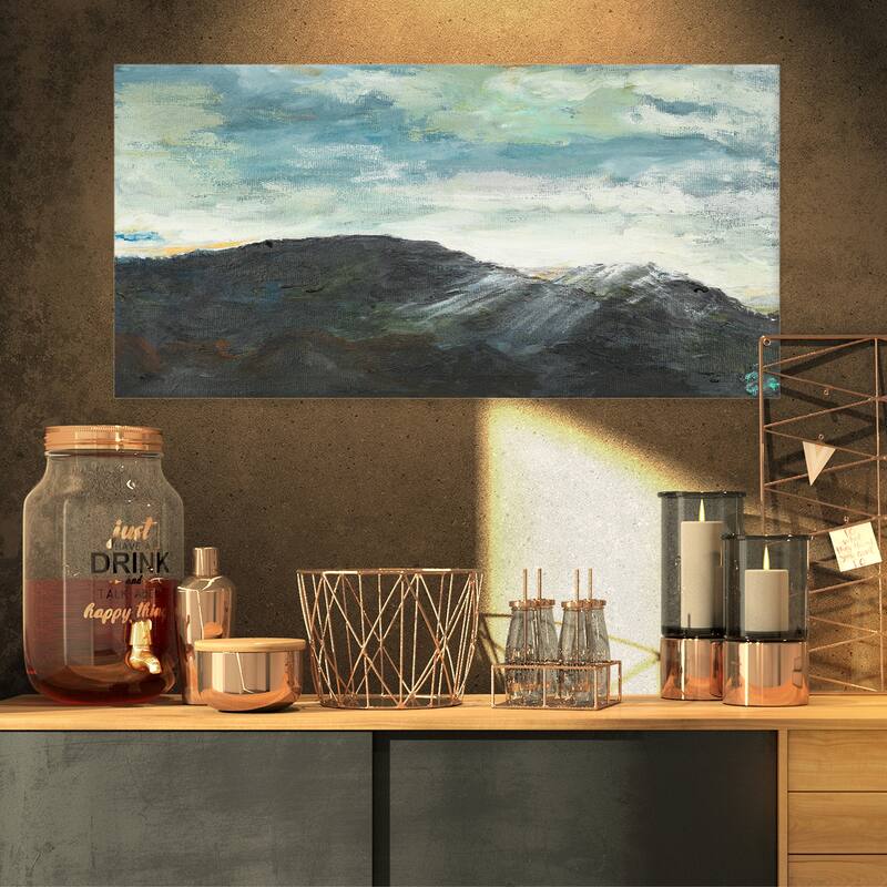 Mountain Peak Under Cloudy Sky - Landscape Canvas Print - Blue