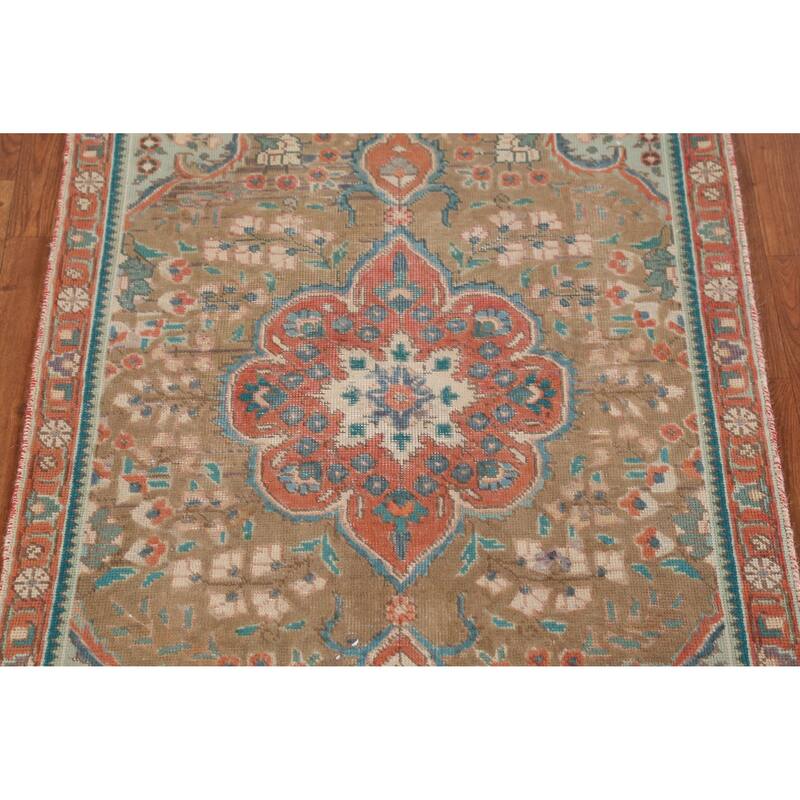 Hand Knotted Oriental 100% Wool Carpet Traditional Medallion Brown Tabriz Area Rug - 4' 9'' X 3' 0''
