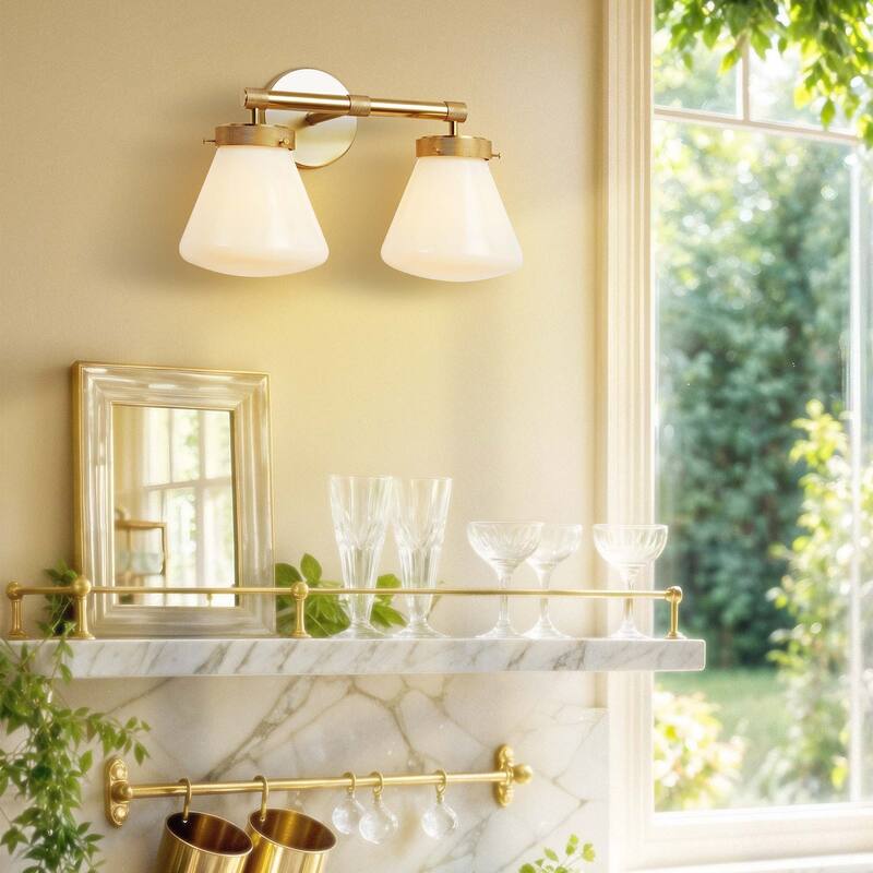 Modern Dual-Arm Wall Sconce - Metal, Glass & Matte Black, Ivory White Wall Sconce for Bathroom or Bedroom in Modern Style