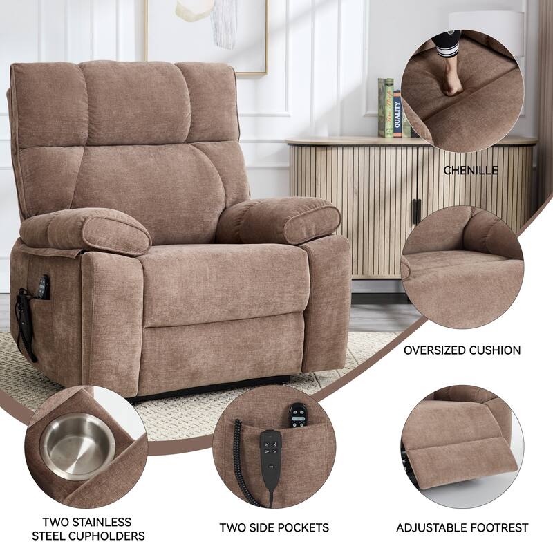 Dual Motor Power Lift Recliner Chair with Massage Heat and Hidden Cup Holders
