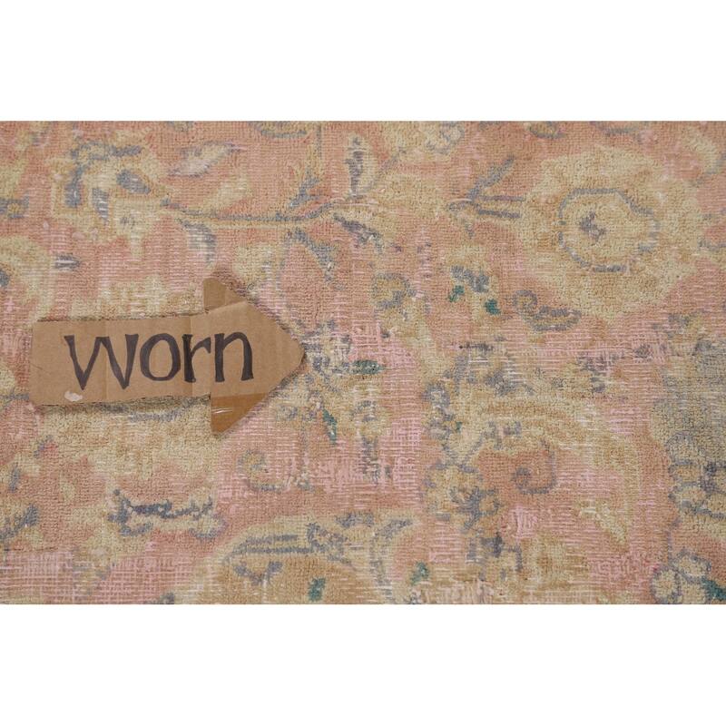 Traditional Pink Mashad Persian Vintage Area Rug Handmade Wool Carpet - 9'7"x 12'2"