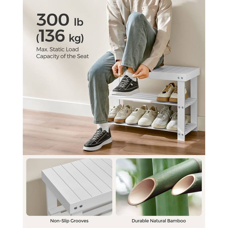 4-in-1 Wicker Hall Tree with Bench and 2 Bottom Shelves 5 Double Hooks for Bags and 3 Pairs of Shoes - 11.3"D x 27.6"W x 17.8"H