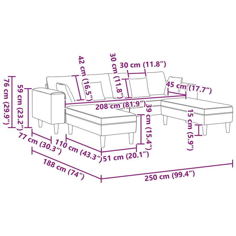 vidaXL Velvet Sofa with Cushion with Pillow Black/Dark Grey 208 cm Velvet