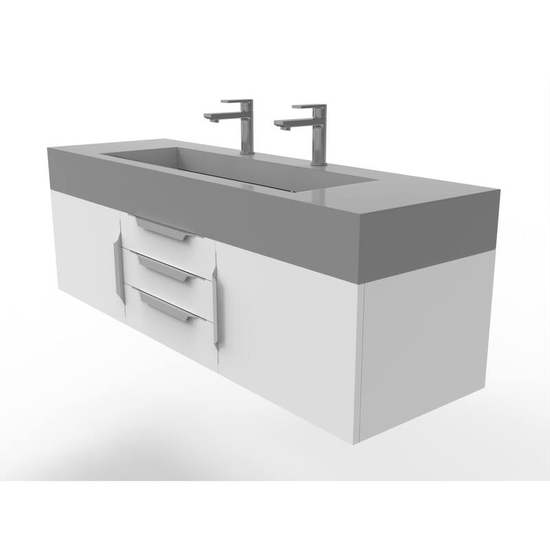 Nile 60" Wall Mounted Bathroom Vanity Set with Gray Solid Surface Top
