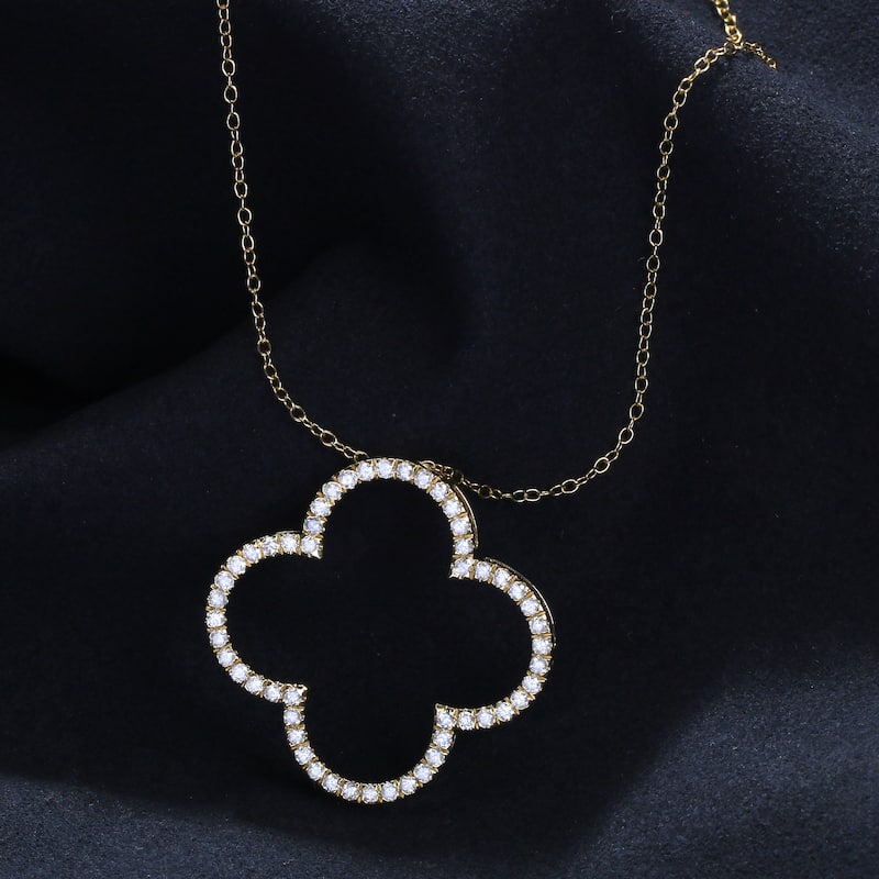 1/6ct - 1ct TDW Diamond 14K Gold Open Clover Pendant Necklace for Women - 1ct - Yellow
