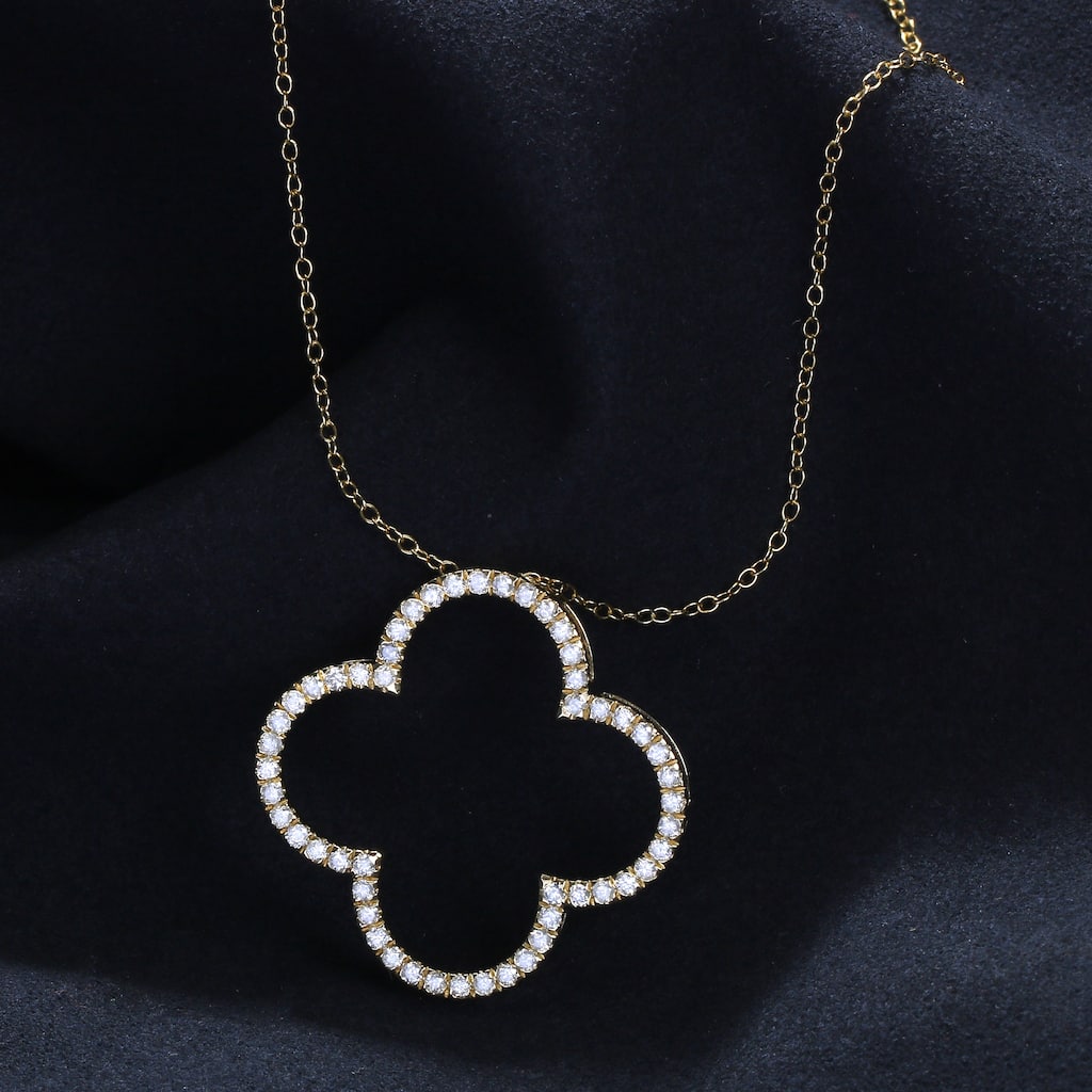 1/6ct - 1ct TDW Diamond 14K Gold Open Clover Pendant Necklace for Women