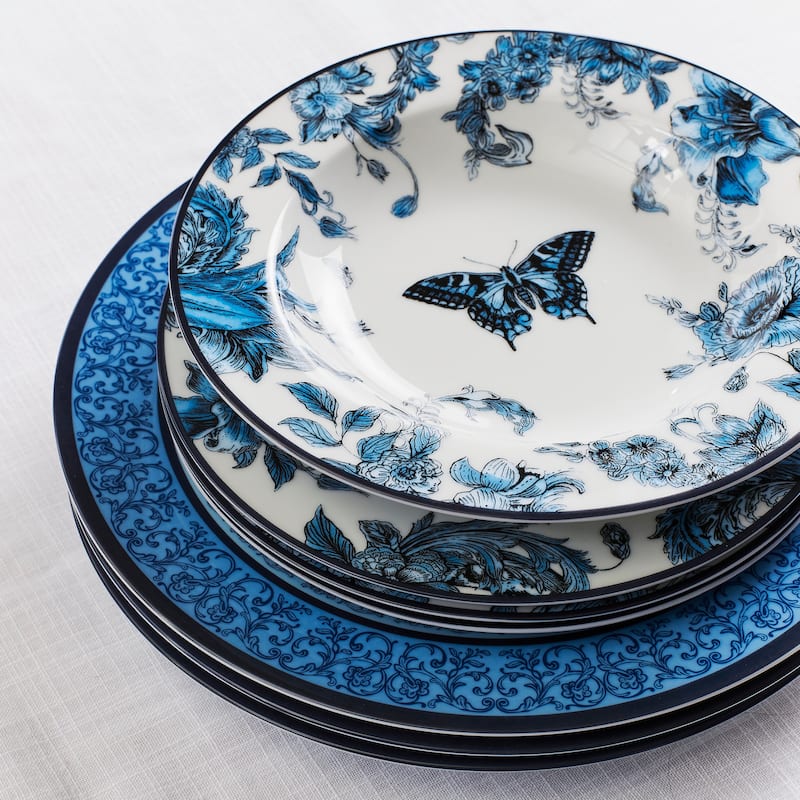 Marchesa Monarcha 4-Piece Porcelain Salad Plate Set, Blue