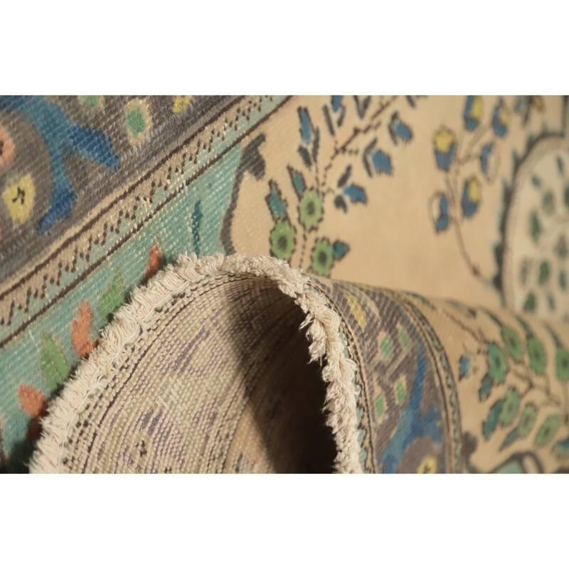 Hand Knotted Oriental 100% Wool Carpet Traditional Floral Beige & Ivories Tabriz Area Rug - 6' 5'' X 4' 8''