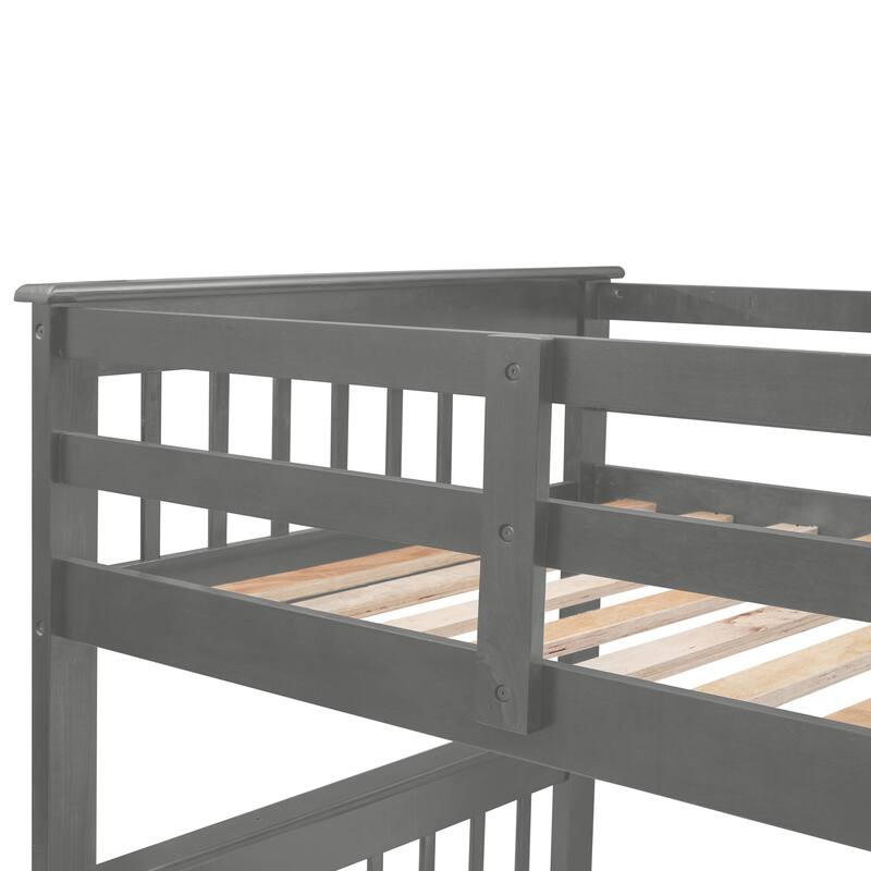 Gray Twin-Over-Full Solid Pine Bunk Bed with Storage and Ladder