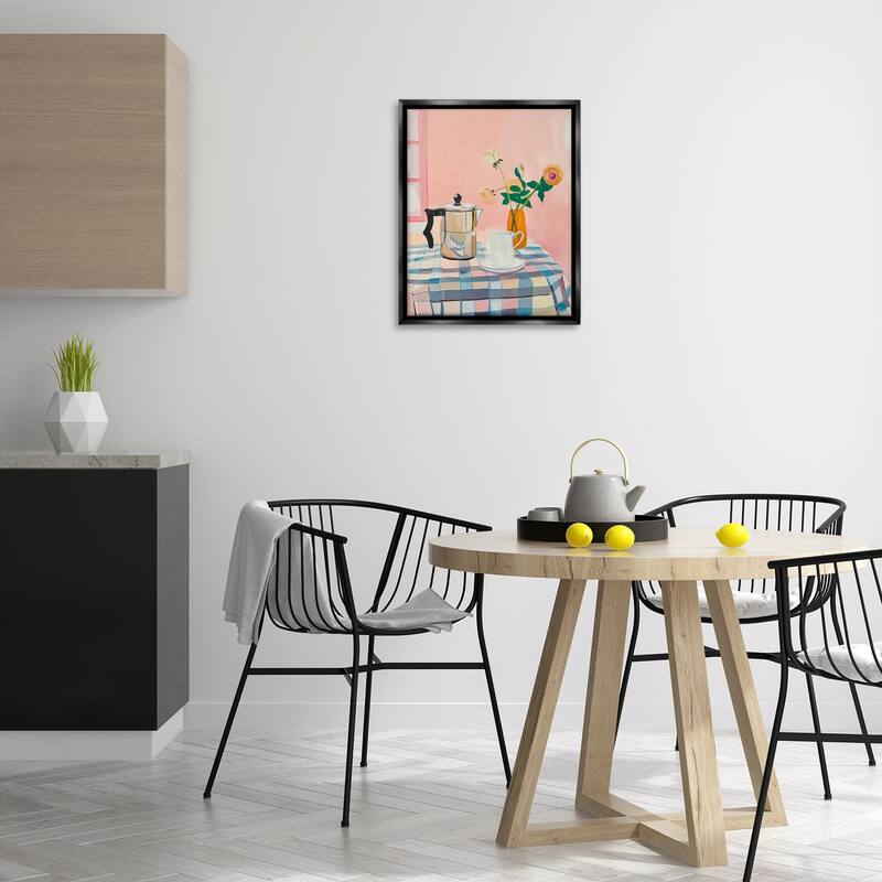 Stupell Pink Retro Kitchen Table Framed Floater Canvas Wall Art Design By Arlington Prints