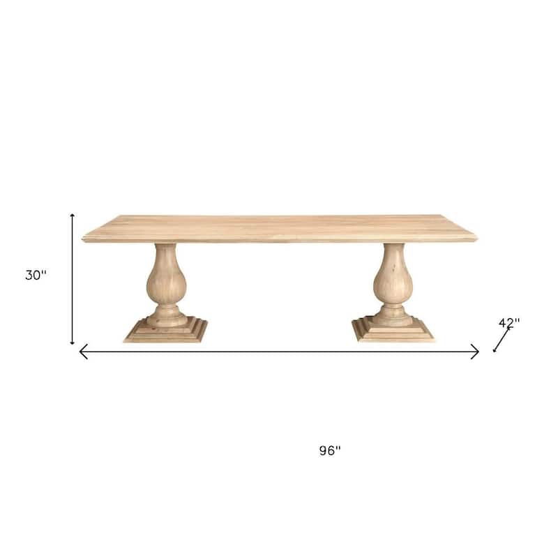 HomeRoots 96" Natural Wood Double Pedestal Base Dining Table - 96.00 in. x 30.00 in. x 42.00 in.