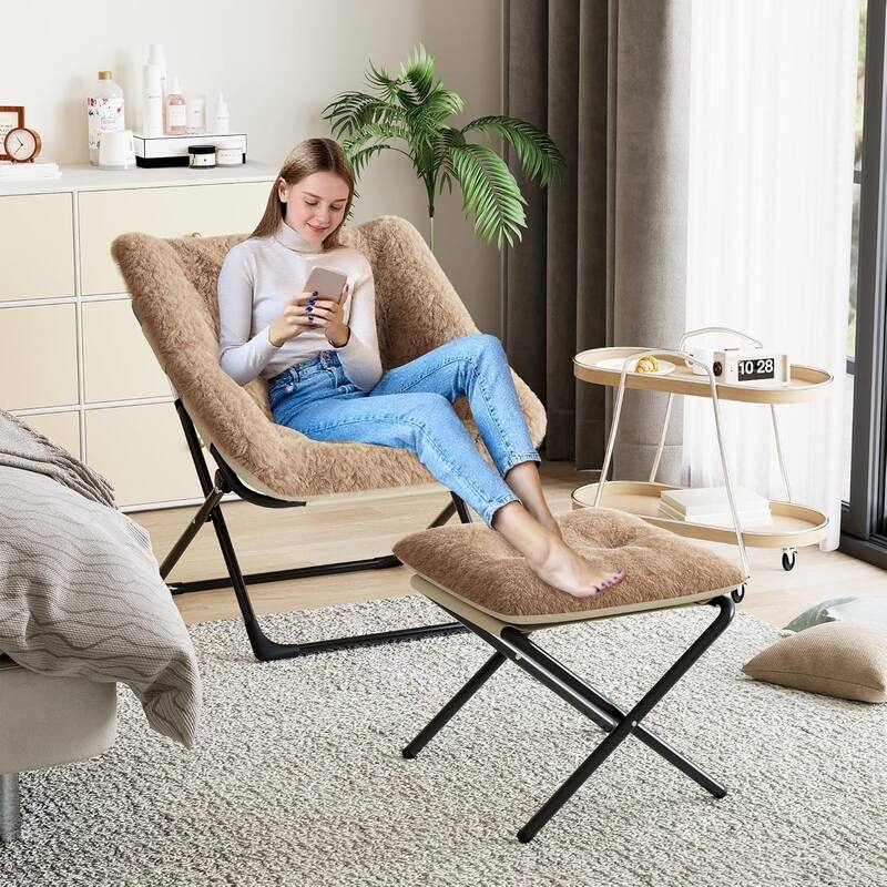 Comfy Folded Chair,Saucer Chair, Lounge Chair - XL Foldable Faux Fur Floor Seat, Non-Slip Base for Stability