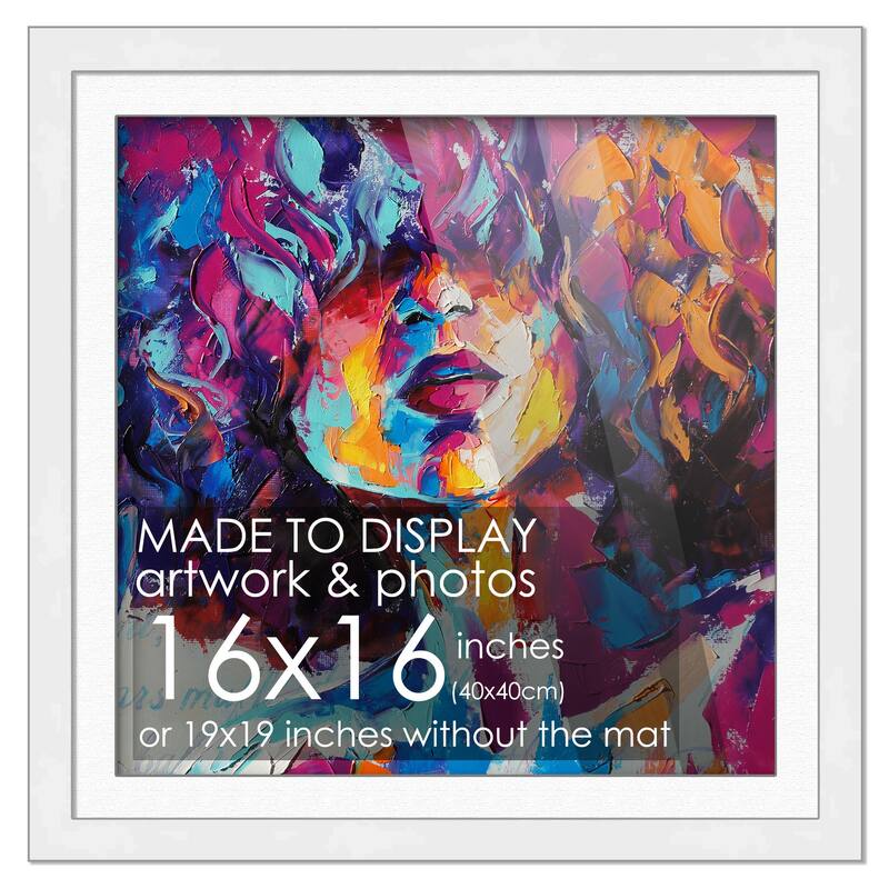 16x16 Frame White With White Picture Mat For 16x16 Print - Or 19x19