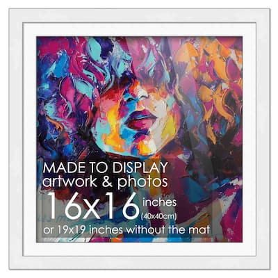 16x16 Frame White With White Picture Mat For 16x16 Print - Or 19x19