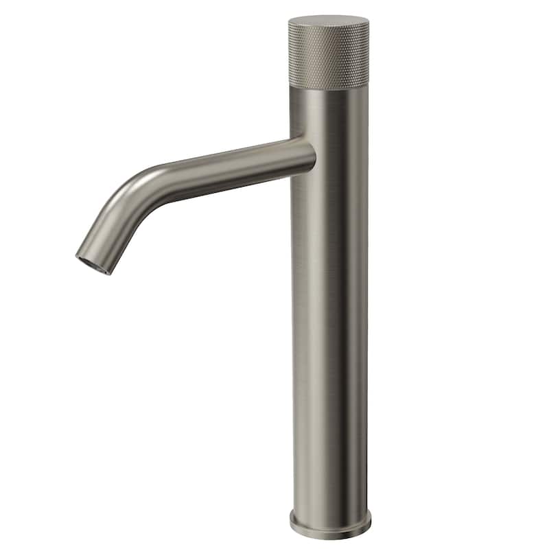 GRANDJOY Single Handle Vessel Sink Faucet with Pop-Up Drain, Modern Mid-Arc Bathroom Design - Brushed Nickel
