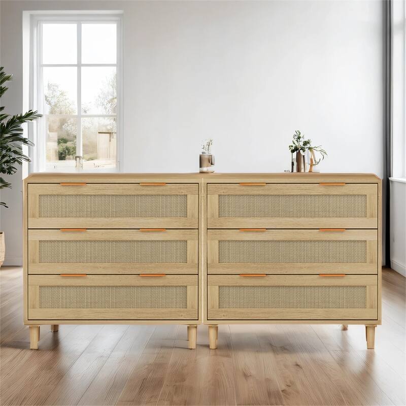 Rattan Storage Cabinet with 6 Drawers and Legs