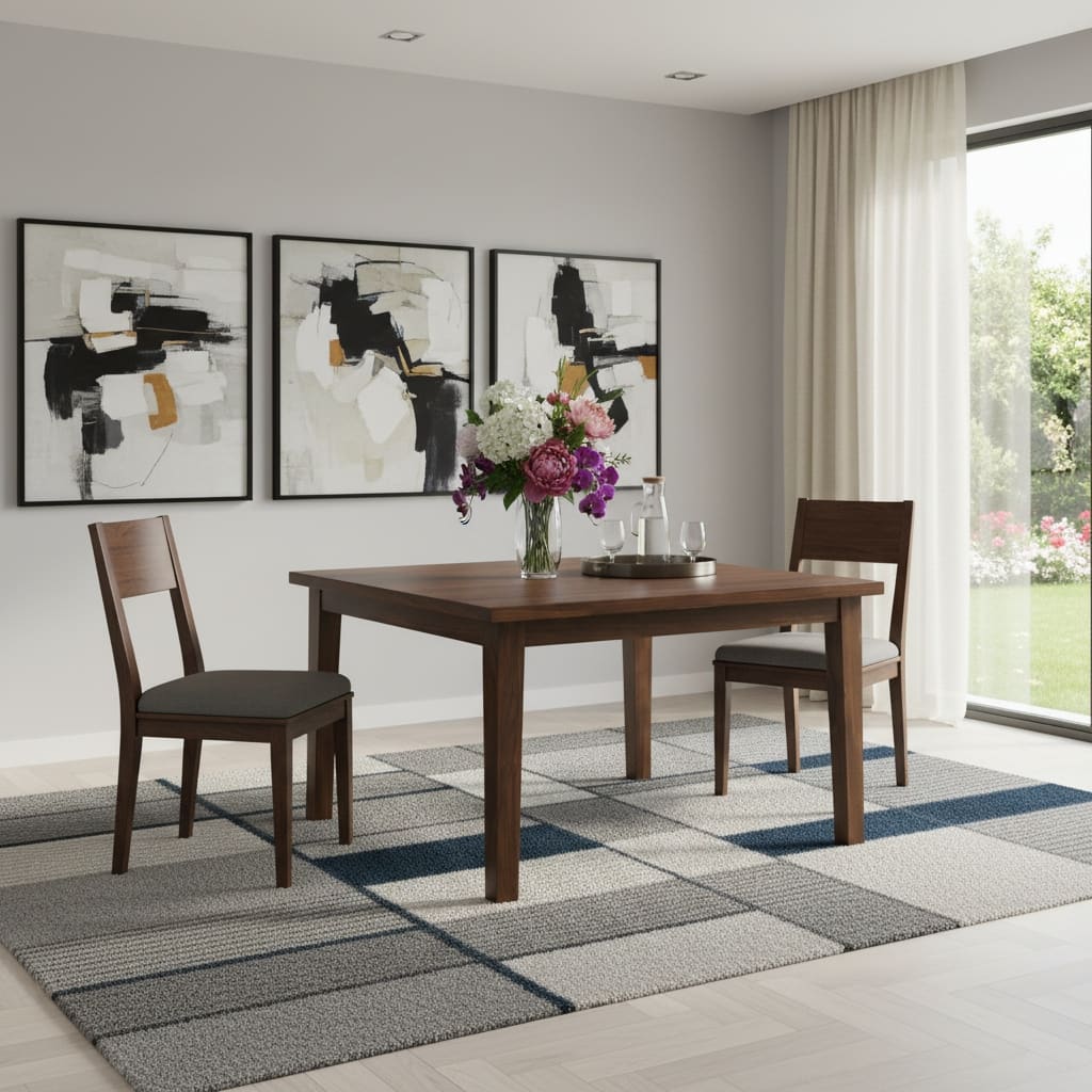 HomeRoots 54" Walnut Wood Frame Base Square Dining Table - 54.00 in. x 29.50 in. x 54.00 in.